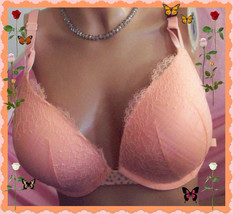 36D  Peach LACE  Mesh STAR Wings VELVET Strap Victorias Secret Plunge PU... - £31.44 GBP