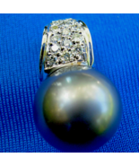 Earth mined Diamond Pearl 12mm Black South Sea Pendant 14k Gold Deco Med... - €2.115,91 EUR