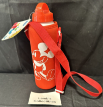 Disney Store Mickey Mouse Reusable Aluminum Water Bottle w/ Red Neoprene Sleeve - £23.38 GBP