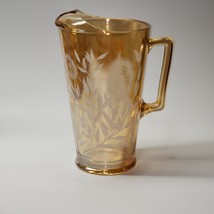 Vintage JEANNETTE Iridescent Carnival Glass COSMOS Marigold Pitcher With... - $24.18
