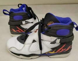 Nike Air Jordan 8 Retro Sneakers 305368-142 White Black Purple YOUTH Size 6 - £34.88 GBP