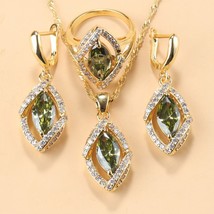 Dubai Bridal Costume Yellow Gold Colors Wedding Jewelry Sets For Women Olive Gre - £27.68 GBP