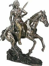 Resin Large Indian On Horse Figurine in Bronze Powder Finish Statue 20&quot; ... - $289.99