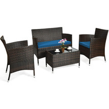 4 Pieces Comfortable Outdoor Rattan Sofa Set with Glass Coffee Table-Peacock Blu - $5,903.23 MXN