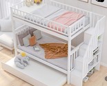 Twin Over Twin Stairway Bunk Bed With Stairs Storage And Trundle, Solid ... - $971.99