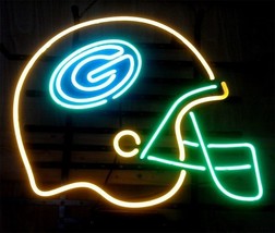 Green Bay Packers Helmet Football NFL Real Glass Handmade Neon Sign 24&quot;x20&quot; - £202.98 GBP