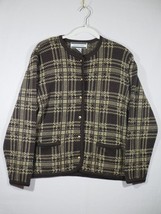 Crystal Kobe Acrylic Cardigan Sweater Brown Plaid Long Sleeve Medium Vintage - £11.98 GBP