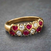 2.26 CT Simulated Red Ruby Half Eternity Ring  Gold Plated 925 Silver - £79.09 GBP