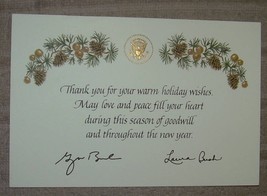GW BUSH WHITE HOUSE CHRISTMAS THANK YOU CARD GOLD EAGLE PINE CONE REPUBL... - $8.06