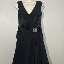 Tadashi Shoji Collection Black Chiffon Satin Pleated Long Maxi Gown Dress 6 - £42.45 GBP