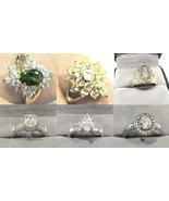 6 Cubic Zircon Fashion Cocktail Rings - 1 with Emerald 3 Gold-tone 3 Sil... - €12,11 EUR