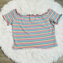 SUPERDOWN Chic Off the Shoulder Rainbow Striped Top - £18.19 GBP