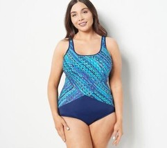 Lands&#39; End Scoop-Neck 1 Piece Swimsuit Ombre Ripple - £22.37 GBP