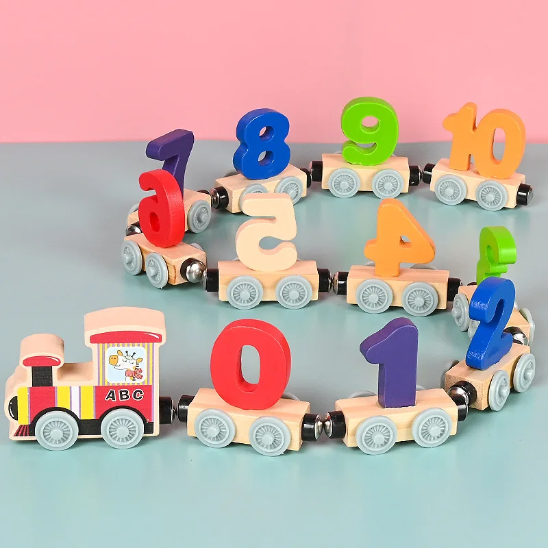 12 Sections Magnetic Wooden Train Toys 0-10 Numbers Toy Car Kids Montessori - £14.63 GBP