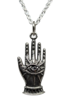 All Seeing Eye Hand Necklace Clairvoyance Pendant 18&quot; Chain 925 Silver Occultist - $40.88
