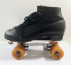 Vtg Men Riedell Sure-Grip Super X  Black Leather Roller Skates Sz 8.5  M... - $86.90
