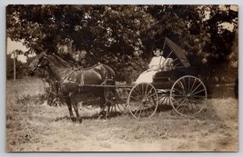 RPPC Pretty Young Edwardian Woman With Beautiful Horse And Buggy Postcard Y24 - £12.60 GBP