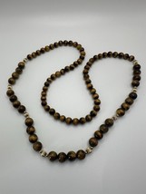 Vintage Tigers Eye Gold Bead Long Necklace 32” X 10mm - $33.66