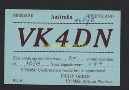 QSL CARD ham radio card * VK4DN 1949 Brisbane Australia Philip Green - $6.44