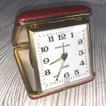 Westclox Travel Alarm Clock Burgundy Clamshell Hard Case Wind-Up Works - $14.85