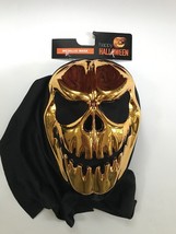 Halloween Gold Skull Mask Metallic Shiny Face Hooded Costume Scary Skeleton NWT - £14.82 GBP