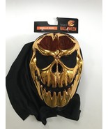 Halloween Gold Skull Mask Metallic Shiny Face Hooded Costume Scary Skele... - £14.63 GBP