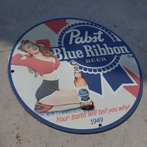 Vintage 1949 Pabst Blue Ribbon American Lager Beer Porcelain Gas &amp; Oil Sign - £98.70 GBP