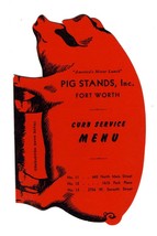 Pig Stands Die Cut Curb Service Menu Fort Worth Texas America&#39;s Motor Lunch  - £325.89 GBP