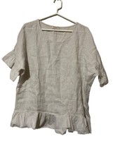 Terzo Millennio Womens Short Sleeve Blouse Top Lagenlook 100% Linen Beige Size L - £15.63 GBP