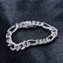 3.00Ct Round Simulated Diamond Cuban Link Men&#39;s Bracelet 925 Silver Gold Plated - £181.68 GBP