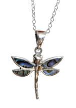 Dragonfly Sterling Silver Abalone Paua Shell Necklace Pendant 18&quot; Chain &amp; Boxed - £20.05 GBP