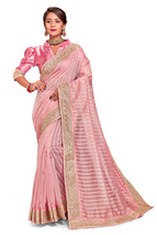 Designer Pink Coding Sequence Embroidery Work Sari Tissue Party Wear Saree - £59.03 GBP