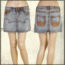 Indian Rock Zuni Brown Flame Leather Western Denim Womens Mini Skirt Lig... - £62.27 GBP