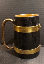 Wood &amp; Brass Beer Mug Barrel Tankard 5&quot; - $13.95