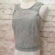 LUCY PARIS Acid Wash Stretch Denim V-Neck Crop Tank Top New Large - £19.98 GBP