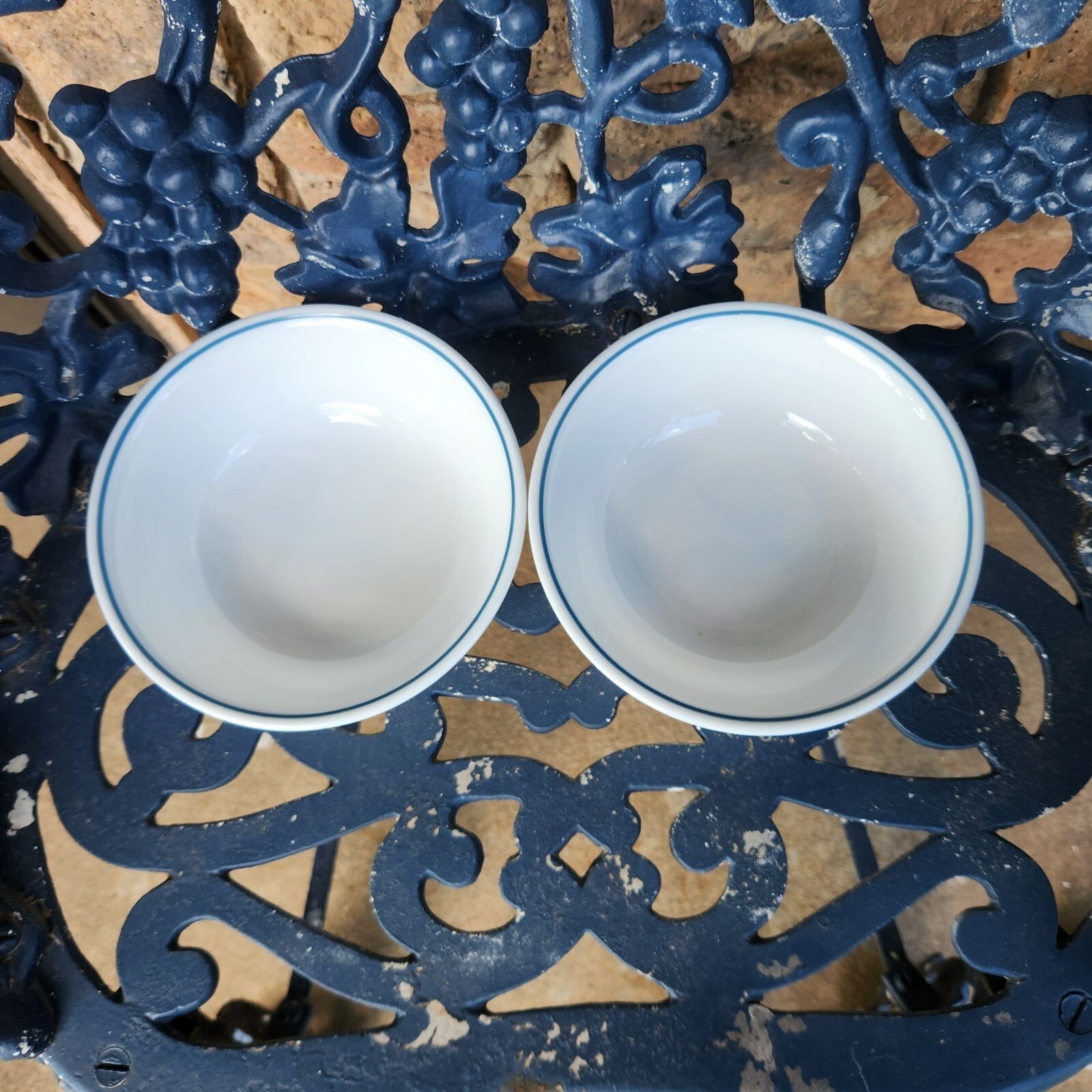 Set Of 2 Corelle 6&quot; White Vitrelle Bowls with Blue Edge Trim - $18.00