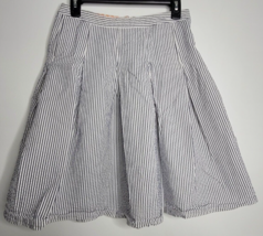 J. Crew Skirt Womens Size 4 Navy Blue White Striped Pleated Cotton Knee ... - $19.99