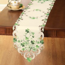 Embroidered Table Runner Irish Shamrock &amp; Cutouts St. Patrick&#39;s Day Polyester - £18.33 GBP