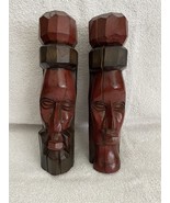 Set Of 2 Solid Wood Hand Carved Sculptures - Jamaican Man And Woman - Couple