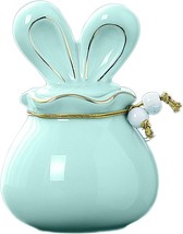 Decorative Light Green Small Pet Urn w/ Rabbit Ears Cremation Ashes with Bag - £15.75 GBP