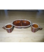 Vintage Hull USA Brown Drip Glaze Divided Serving Dish &amp; 2 Mug Cups Pottery - $39.60