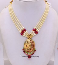 AUTHENTIC 22K GOLD HANDMADE RUBY EMERALD PEARL NECKLACE SET BELLY DANCE ... - $3,063.05