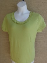  Being Casual Large  Ribbed Cotton Knit Ruffled Scoop Neck Tee Top Lime - £9.12 GBP