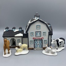 Lemax 1996 Holstein&#39;s Barn Village Collection Stable With 4 Farm Animals - £45.47 GBP