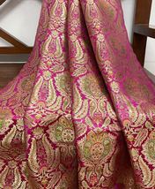 India Banarasi Brocade Fabric Pink &amp; Gold Fabric Wedding Dress Fabric - NF345 - £16.33 GBP+