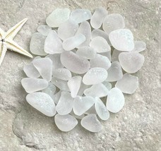 50 Pcs Small / Tiny Genuine SEA GLASS Clear Frost Surf Tumbled Jewelry Q... - £7.55 GBP