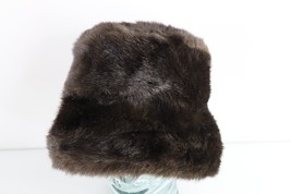 Vintage 90s Streetwear Faux Fur Plush Shag Bucket Hat Cap Brown Womens 26&quot; - $44.50