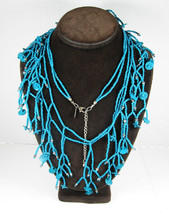 Lane Bryant Vintage Net Necklace Glass Beaded TURQUOISE-BLUE Beads 2 Strands 38&quot; - £23.34 GBP