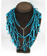 Lane Bryant Vintage NET NECKLACE Glass Beaded TURQUOISE-BLUE Beads 2 Str... - $29.69