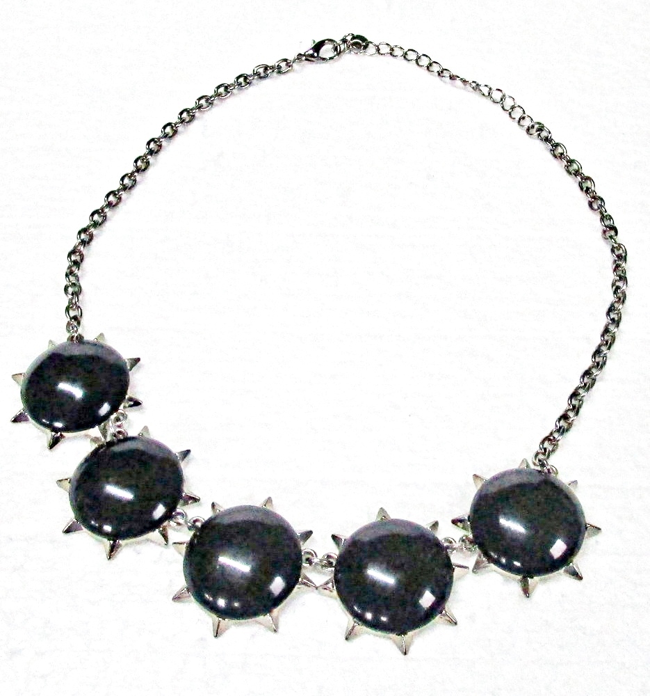 Boutique Gothic Style Black Plastic Starbursts Necklace 17-20 Inches Signed CC - $8.00